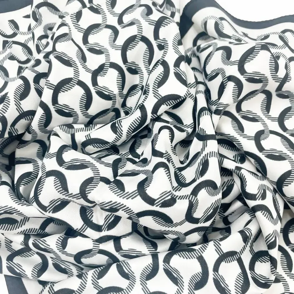 2/$30 NEW White Black Square Printed Silky Fashion Scarf Geometric Chain Links